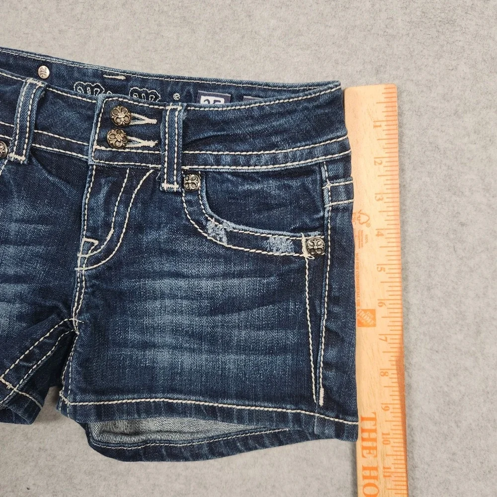 Miss Me Denim Jean Shorts Size 25 Blue Embellished Rhinestones Studded Flap - Picture 13 of 15